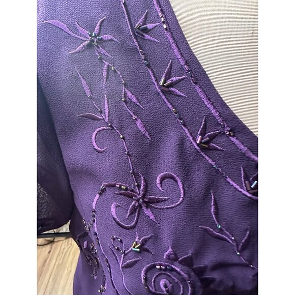 Coldwater Creek Purple Embroidered Beaded Popover Semi-Formal Party Dress 16p - Picture 15 of 16